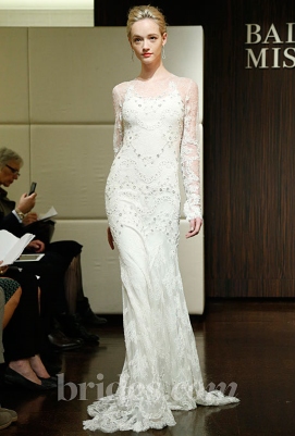 Long-sleeved lace gown by Badgley Mischka