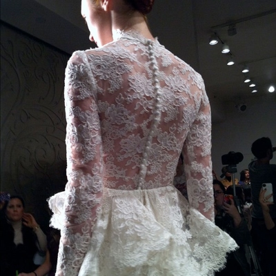 long-sleeved, high-neck gown from Reem Acra