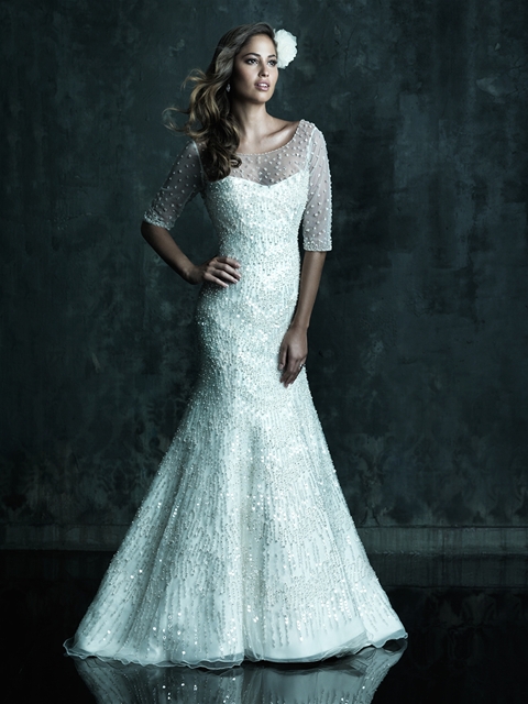 three-quarter-sleeves-wedding-gown